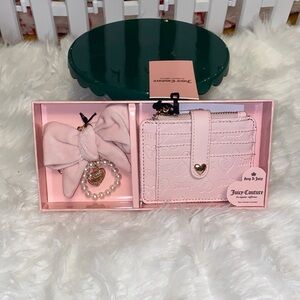Juicy Couture Blush Pink Wallet and Faux Pearl Bow Bag Charm Set